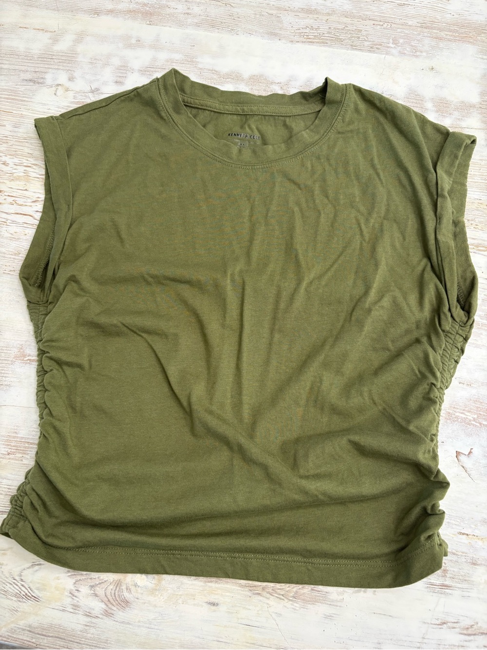 Kenneth Cole Olive Green Sleeveless Ruched Side Top